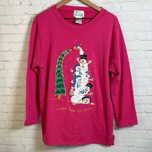 THE QUAKER FACTORY Christmas Pullover Friends Snowmen Sweatshirt size large